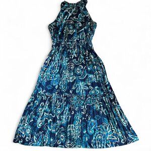 Nicole Miller Blue Paisley Halter Dress Small